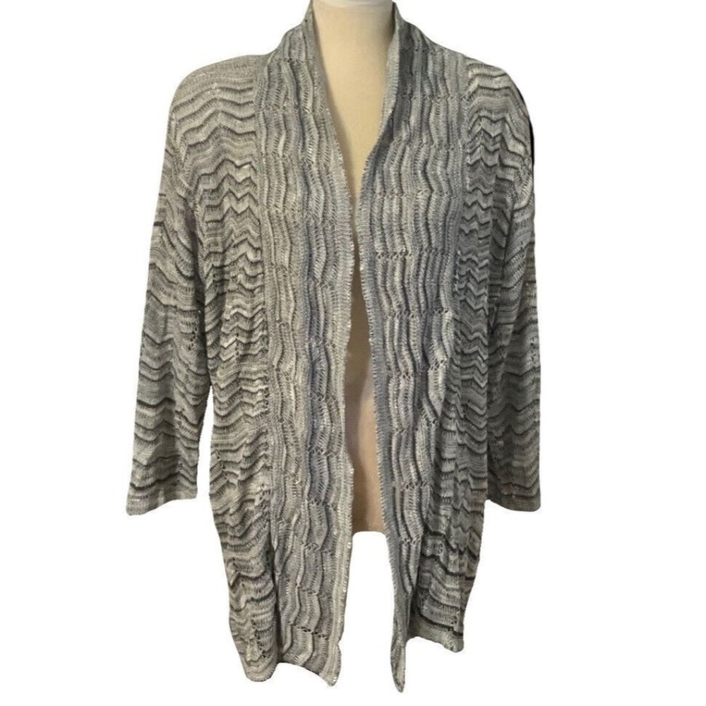 RQT Cardigan Sweater Womens Plus Size 2X Gray Black Light Knit Open Front Fine D